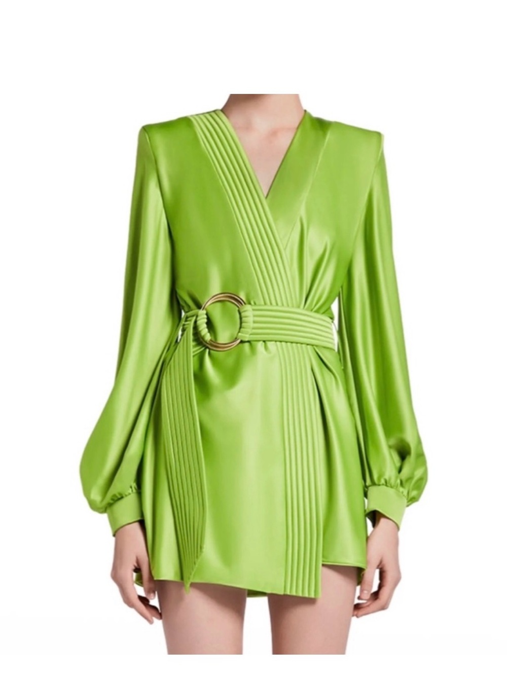 Zhivago Cala Conta Lime Green Satin Wrap Mini Dress with Belt
